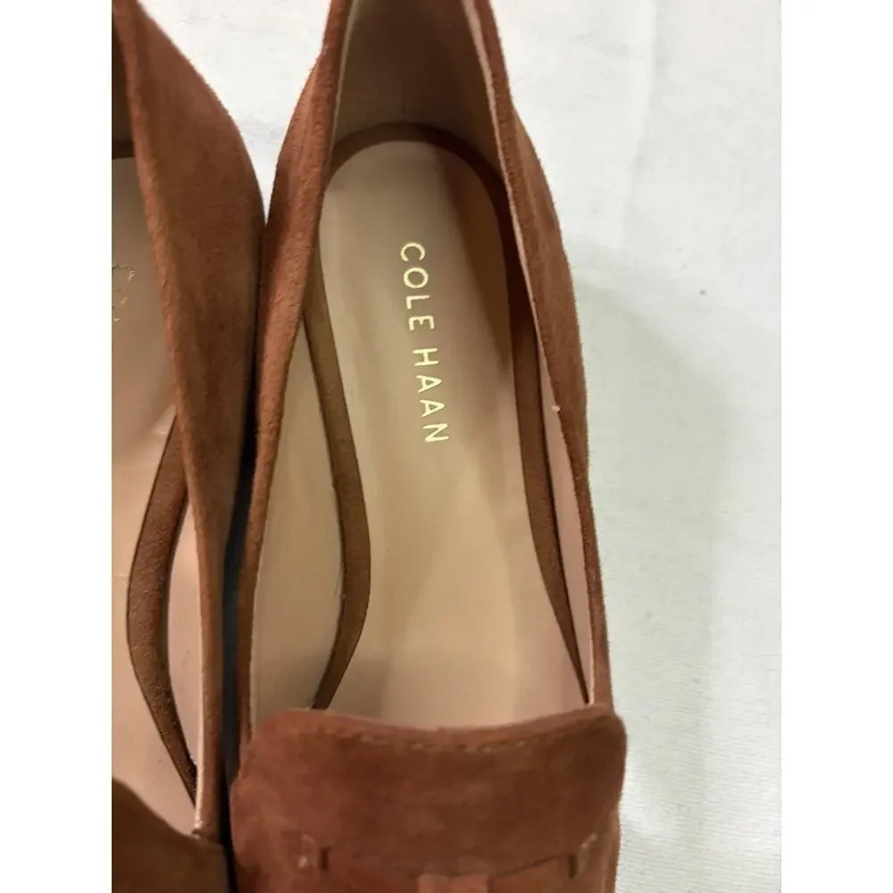 Cole Haan Vanya Tassel Pumps Womens 6B Brown Suede Block Heel Grand 360 Preppy